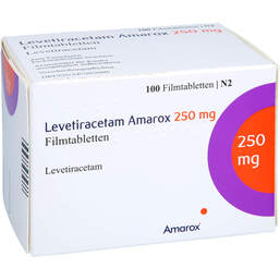 Abbildung: Levetiracetam Amarox 250 mg Filmtabletten 100 St, Filmtabletten PZN 17852635