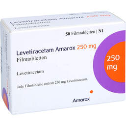 Abbildung: Levetiracetam Amarox 250 mg Filmtabletten 50 St, Filmtabletten PZN 17852641