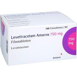 Abbildung: Levetiracetam Amarox 750 mg Filmtabletten 100 St, Filmtabletten PZN 17852664