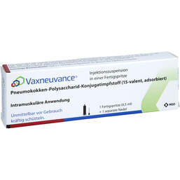 Abbildung: Vaxneuvance Injektionssuspension in einer Fertigspritze 1 St, Injektionssuspension PZN 17867861