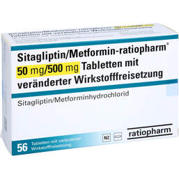 Abbildung: Sitagliptin / Metformin-ratiopharm 50mg / 500mg Tvw 56 St, Tablette mit veränderter Wirkstofffreisetzung PZN 17870403