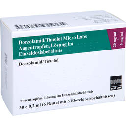 Abbildung: Dorzolamid / Timolol Micro Labs 20mg / ml + 5mg / ml AT.ED 30X0.2 ml, Einzeldosispipetten PZN 17871101