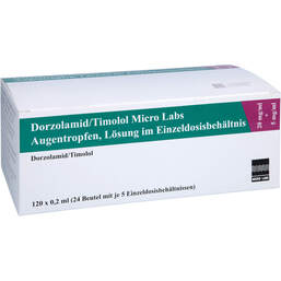 Abbildung: Dorzolamid / Timolol Micro Labs 20mg / ml + 5mg / ml AT.ED 120X0.2 ml, Einzeldosispipetten PZN 17871118