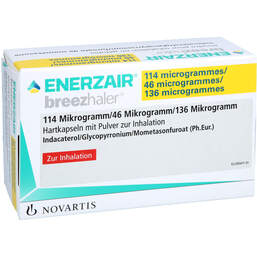Abbildung: Enerzair Breezhaler 114µg / 46µg / 136µg Hkp.P.z.Inh. 30 St, Hartkapseln mit Pulver zur Inhalation PZN 17875286