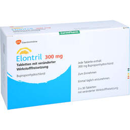 Abbildung: Elontril 300 mg Tabletten mit veränd.Wirkst.-Frs. 3X30 St, Tablette mit veränderter Wirkstofffreisetzung PZN 17875300