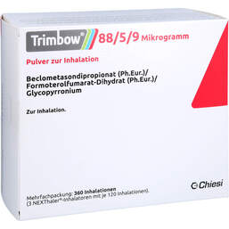 Abbildung: Trimbow 88 / 5 / 9 µg 360ED Pulver zur Inhalation Nexthaler 3 St, Inhalationspulver PZN 17877500