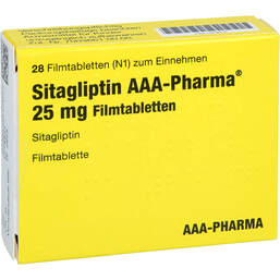 Abbildung: Sitagliptin AAA-Pharma 25 mg Filmtabletten 28 St, Filmtabletten PZN 17878215