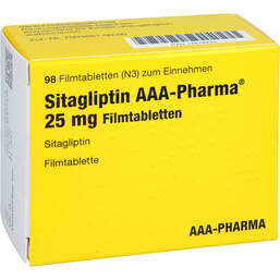 Abbildung: Sitagliptin AAA-Pharma 25 mg Filmtabletten 98 St, Filmtabletten PZN 17878221