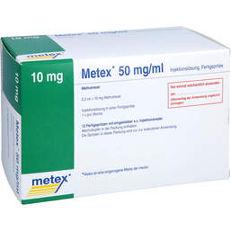 Abbildung: Metex FS 10 mg (50mg / ml) Injektionslösung Fertigspritze 12 St, Injektionslösung in einer Fertigspritze PZN 17880100