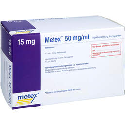 Abbildung: Metex FS 15 mg (50mg / ml) Injektionslösung Fertigspritze 12 St, Injektionslösung in einer Fertigspritze PZN 17880123
