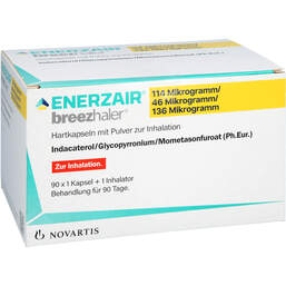 Abbildung: Enerzair Breezhaler 114µg / 46µg / 136µg Hkp.P.z.Inh. 90 St, Hartkapseln mit Pulver zur Inhalation PZN 17891173