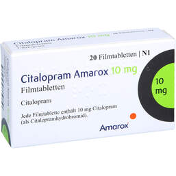 Abbildung: Citalopram Amarox 10 mg Filmtabletten 20 St, Filmtabletten PZN 17907431