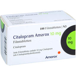 Abbildung: Citalopram Amarox 10 mg Filmtabletten 100 St, Filmtabletten PZN 17907454