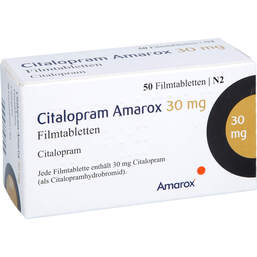 Abbildung: Citalopram Amarox 30 mg Filmtabletten 50 St, Filmtabletten PZN 17907543
