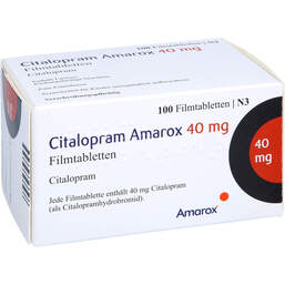 Abbildung: Citalopram Amarox 40 mg Filmtabletten 100 St, Filmtabletten PZN 17907595