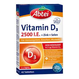 Abbildung: Abtei Vitamin D3 2500 I.E. Tabletten Titandioxidfr 42 St, Tabletten PZN 17908407