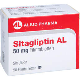 Abbildung: Sitagliptin AL 50 mg Filmtabletten 98 St, Filmtabletten PZN 17916720