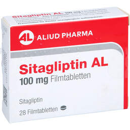 Abbildung: Sitagliptin AL 100 mg Filmtabletten 28 St, Filmtabletten PZN 17916737