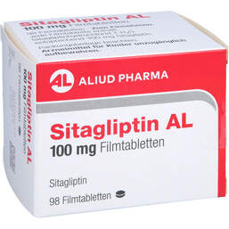 Abbildung: Sitagliptin AL 100 mg Filmtabletten 98 St, Filmtabletten PZN 17916743