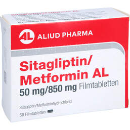 Abbildung: Sitagliptin / Metformin AL 50 mg / 850 mg Filmtabletten 56 St, Filmtabletten PZN 17916772