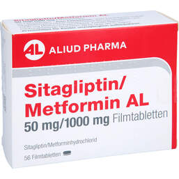 Abbildung: Sitagliptin / Metformin AL 50 mg / 1000 mg Filmtabletten 56 St, Filmtabletten PZN 17916795