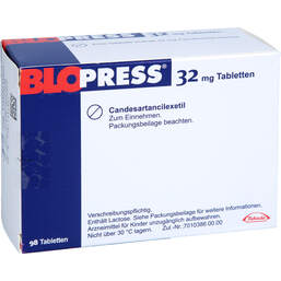 Abbildung: Blopress 32 mg Tabletten 98 St, Tabletten PZN 17919368