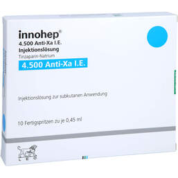 Abbildung: Innohep 4.500 Anti-Xa I.E. 0,45ml Injektionslösung i.e.FS 10X0.45 ml, Injektionslösung in einer Fertigspritze PZN 17920986