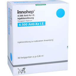 Abbildung: Innohep 4.500 Anti-Xa I.E. 0,45ml Injektionslösung i.e.FS 30X0.45 ml, Injektionslösung in einer Fertigspritze PZN 17920992