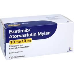 Abbildung: Ezetimib / Atorvastatin Mylan 10 mg / 10 mg Filmtabletten  100 St, Filmtabletten PZN 17925133