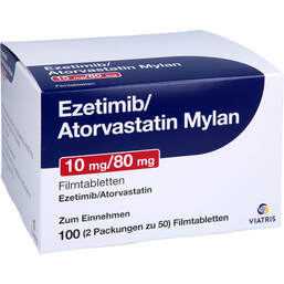 Abbildung: Ezetimib / Atorvastatin Mylan 10 mg / 80 mg Filmtabletten  100 St, Filmtabletten PZN 17925162