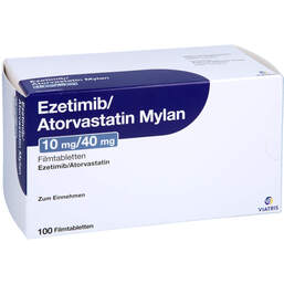 Abbildung: Ezetimib / Atorvastatin Mylan 10 mg / 40 mg Filmtabletten  100 St, Filmtabletten PZN 17925185