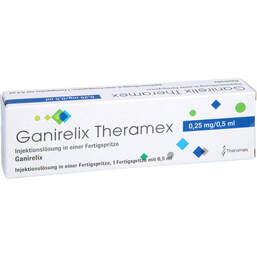 Abbildung: Ganirelix Theramex 0,25 mg / 0,5 ml Injektionslösung i.e.FS 1 St, Injektionslösung in einer Fertigspritze PZN 17935433