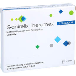 Abbildung: Ganirelix Theramex 0,25 mg / 0,5 ml Injektionslösung i.e.FS 5 St, Injektionslösung in einer Fertigspritze PZN 17935462