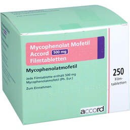 Abbildung: Mycophenolat Mofetil Accord 500 mg Filmtabletten 250 St, Filmtabletten PZN 17938779