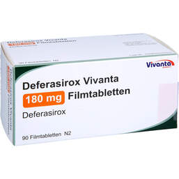 Abbildung: Deferasirox Vivanta 180 mg Filmtabletten 90 St, Filmtabletten PZN 17940233