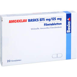 Abbildung: Amoxiclav Basics 875 mg / 125 mg Filmtabletten 20 St, Filmtabletten PZN 17944337