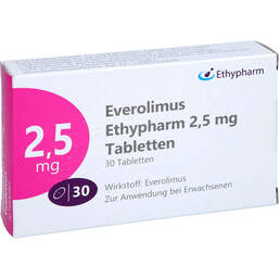 Abbildung: Everolimus Ethypharm 2,5 mg Tabletten 30 St, Tabletten PZN 17947100