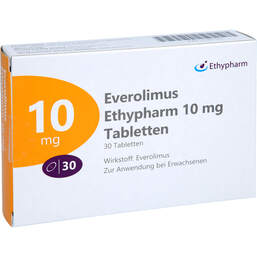 Abbildung: Everolimus Ethypharm 10 mg Tabletten 30 St, Tabletten PZN 17947123