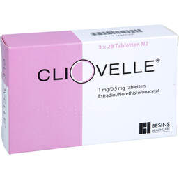 Abbildung: Cliovelle 1 mg / 0,5 mg Tabletten 3X28 St, Tabletten PZN 17947318