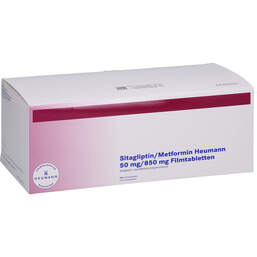 Abbildung: Sitagliptin / Metformin Heumann 50 mg / 850 mg Fta 196 St, Filmtabletten PZN 17954330