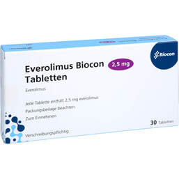 Abbildung: Everolimus Biocon 2,5 mg Tabletten 30 St, Tabletten PZN 17973818