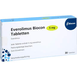Abbildung: Everolimus Biocon 5 mg Tabletten 30 St, Tabletten PZN 17973936