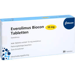 Abbildung: Everolimus Biocon 10 mg Tabletten 30 St, Tabletten PZN 17973965