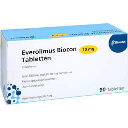 Abbildung: Everolimus Biocon 10 mg Tabletten 90 St, Tabletten PZN 17973971
