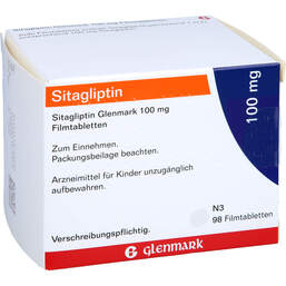 Abbildung: Sitagliptin Glenmark 100 mg Filmtabletten 98 St, Filmtabletten PZN 17974083