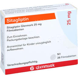 Abbildung: Sitagliptin Glenmark 25 mg Filmtabletten 28 St, Filmtabletten PZN 17974108