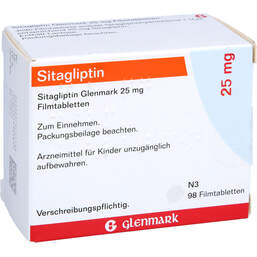Abbildung: Sitagliptin Glenmark 25 mg Filmtabletten 98 St, Filmtabletten PZN 17974114