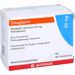 Abbildung: Sitagliptin Glenmark 50 mg Filmtabletten 98 St, Filmtabletten PZN 17974137