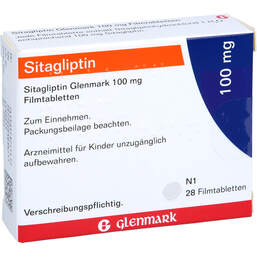 Abbildung: Sitagliptin Glenmark 100 mg Filmtabletten 28 St, Filmtabletten PZN 17974143