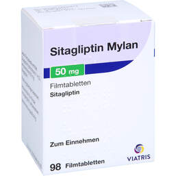 Abbildung: Sitagliptin Mylan 50 mg Filmtabletten 98 St, Filmtabletten PZN 17975361